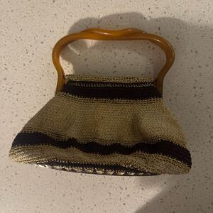 Vintage 1950s Crochet Handbag Bakelite Handle Tortoise Bottom